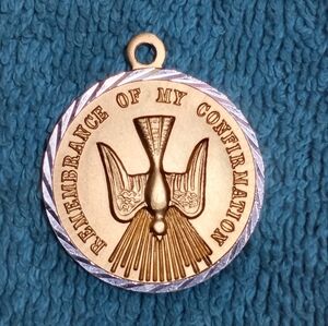 Gold and Silver Confirmation Medal Vintage Dove